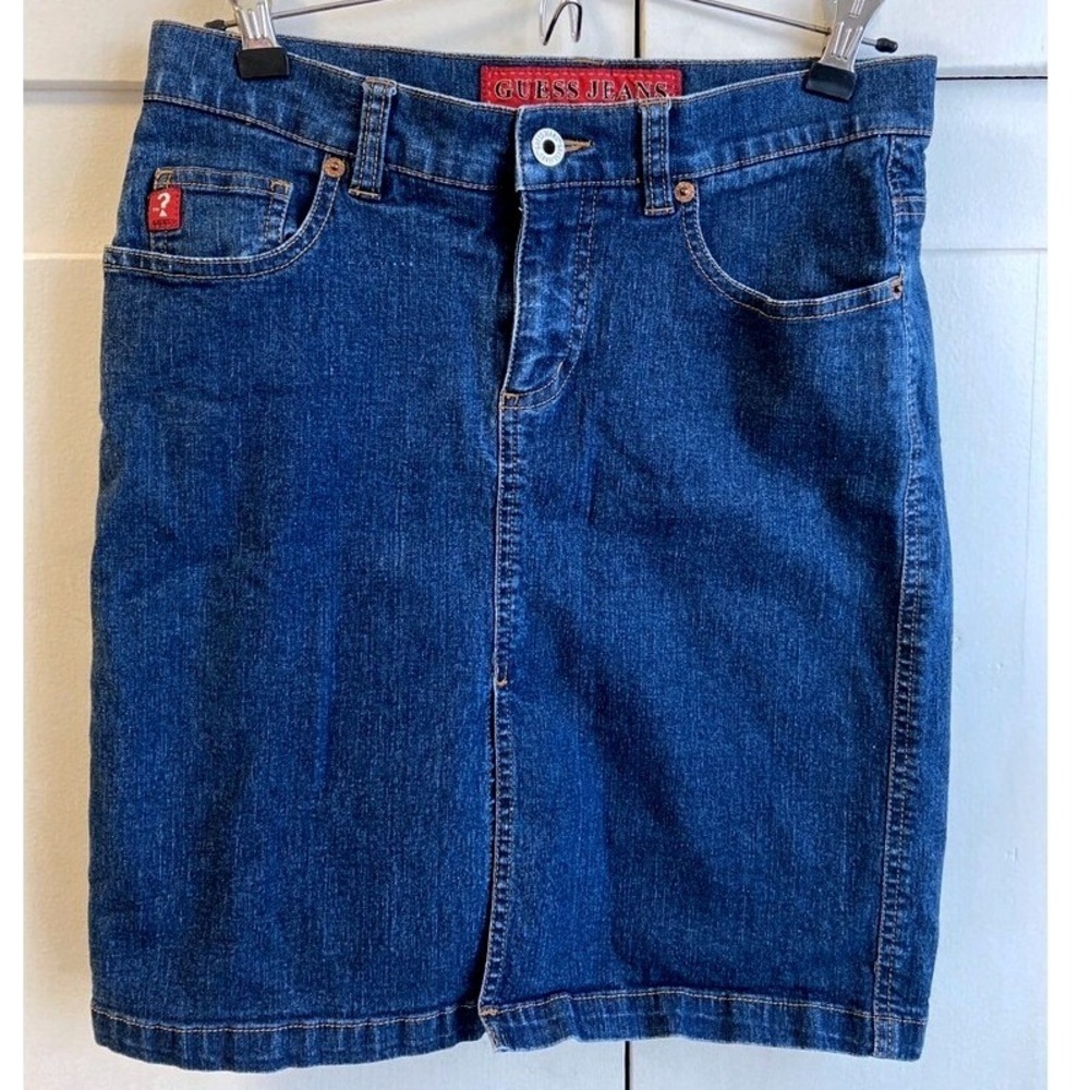 Guess Jeans Stretch Denim Pencil Skirt Medium Wash Blue Size 27 Style 85547